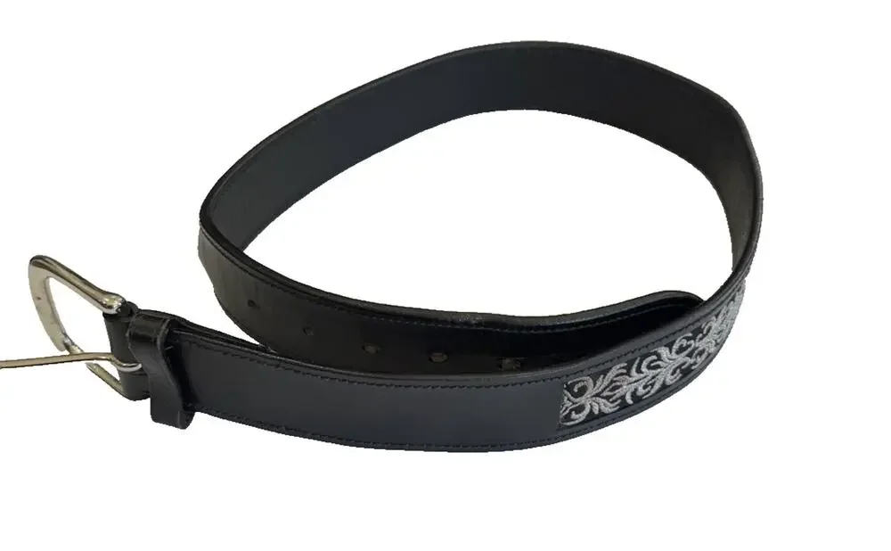 Ovation Riding Leather Equestrian Belt Black Silver Buckle English HJ Girls XL
